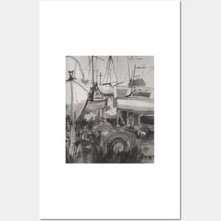 Boatyard, sketch of the boatyard, Uphill, North Somerset Posters and Art